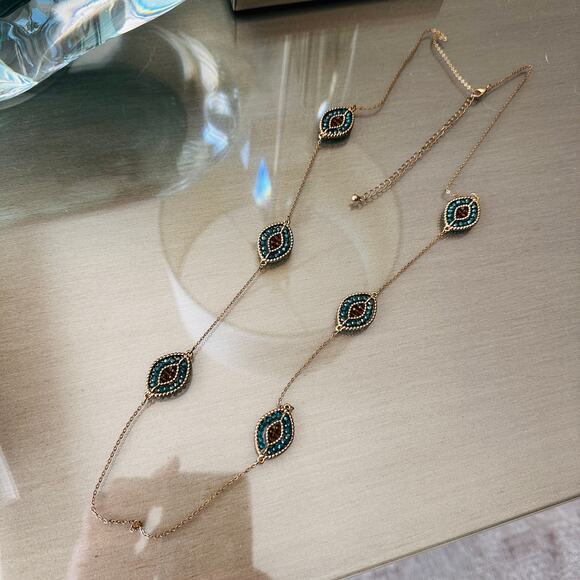 Boho Crystal Beaded Necklace – Long Statement Chain - Picture 1 of 4